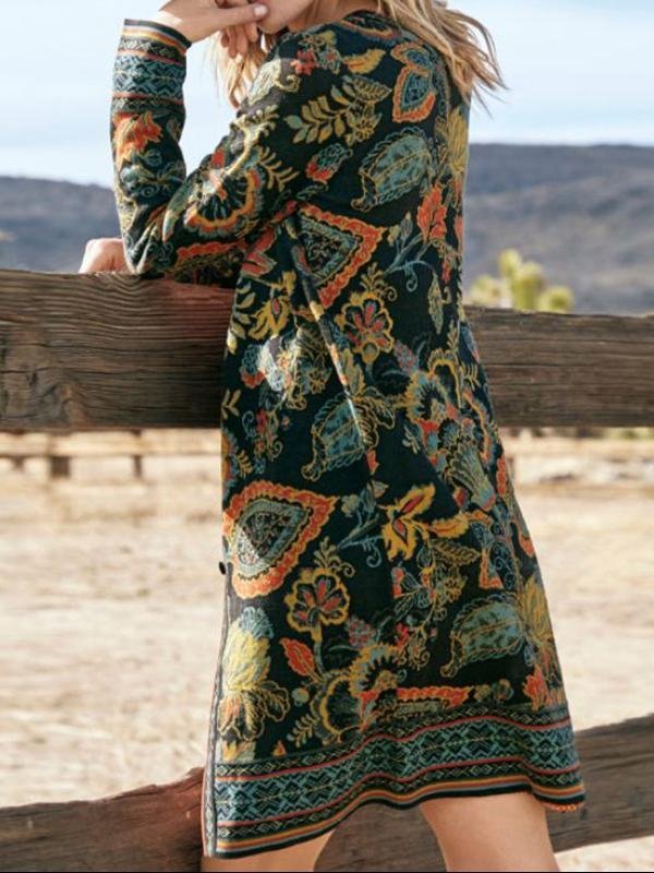 Casual Daily Tribal Printed Crew Neck Coats Outwear