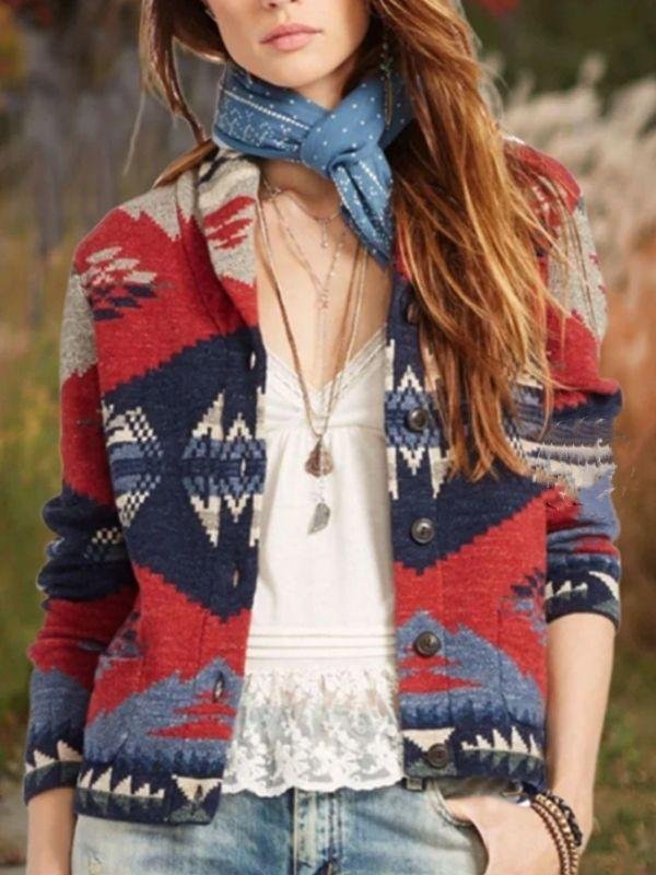 Casual Vintage Daily Folk-custom Buttons Shawl Collar Blazers Coats Outwear