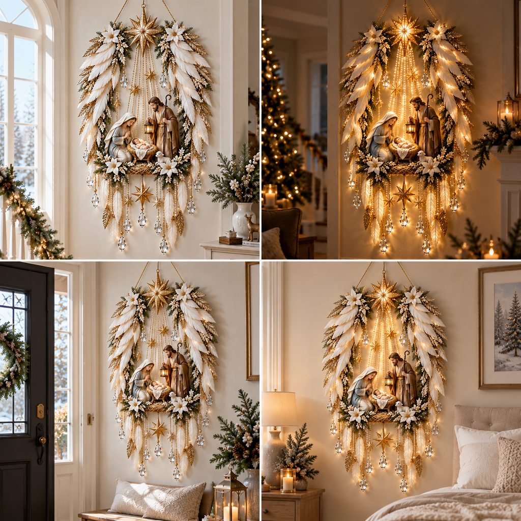 👼 Heavenly Angel Wings Nativity Light✨ – Lighted Christmas Wall Decor  ✈️