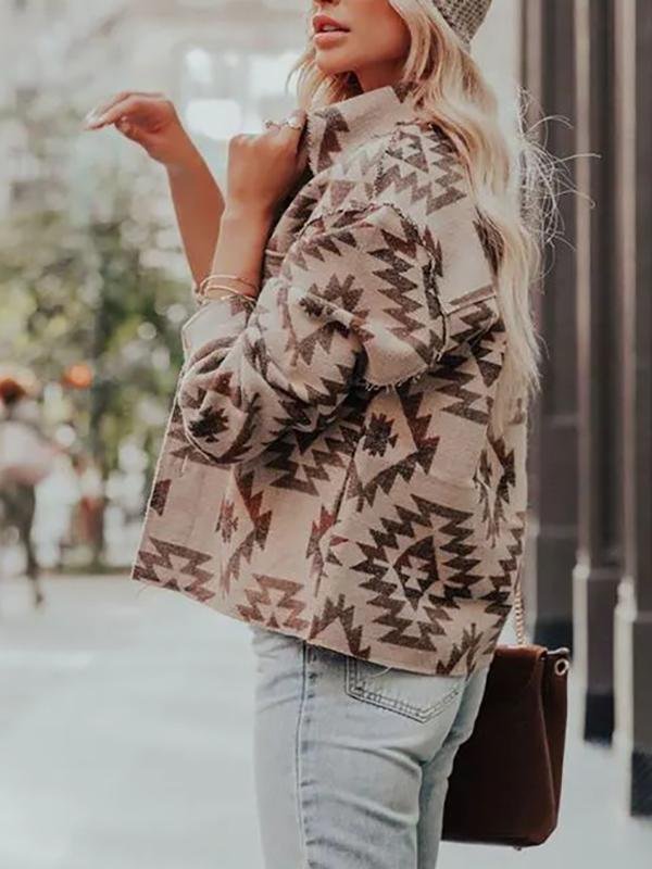 Casual Tribal Printed Turn-down Collar Jackets Coats Outwear
