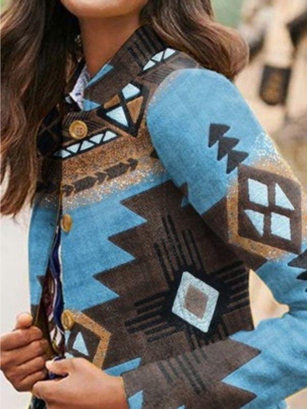 Vintage Daily Printed Tribal Stand Collar Long Sleeve Blazers Coats Outwear