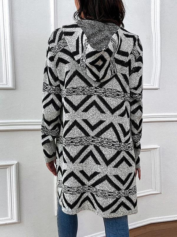 Graphic Tribal Printed Hoodie Long Sleeve Casual Mid-length Cardigan Coats Outwear