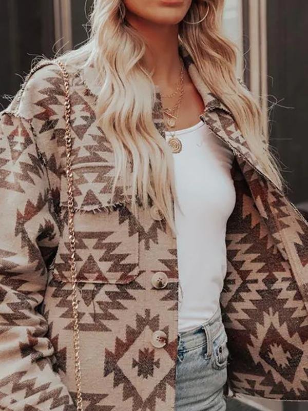 Casual Tribal Printed Turn-down Collar Jackets Coats Outwear