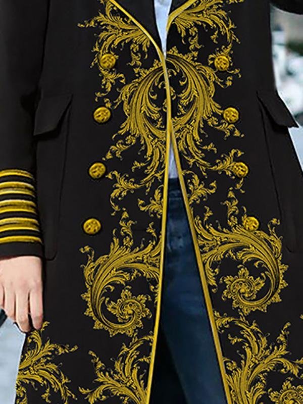 Elegant Tribal Graphic Shawl Collar Long Sleeve Coats Outwear