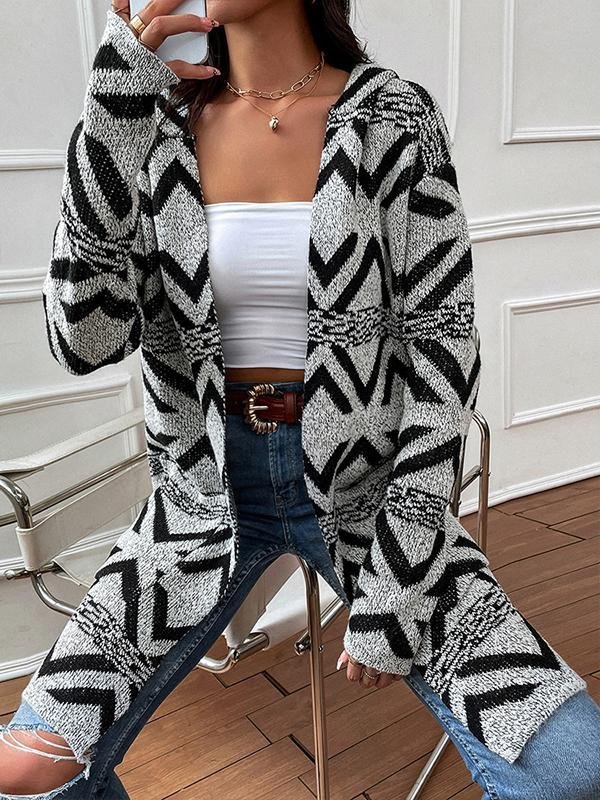 Graphic Tribal Printed Hoodie Long Sleeve Casual Mid-length Cardigan Coats Outwear