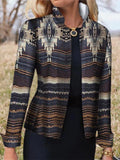 Casual Vintage Tribes Printed Stand Collar Long-sleeved Coats Outwear