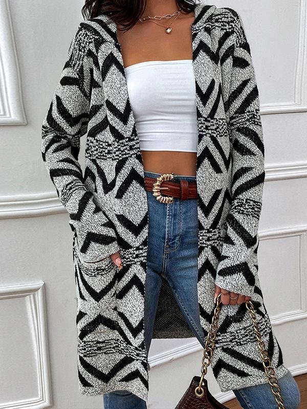 Graphic Tribal Printed Hoodie Long Sleeve Casual Mid-length Cardigan Coats Outwear