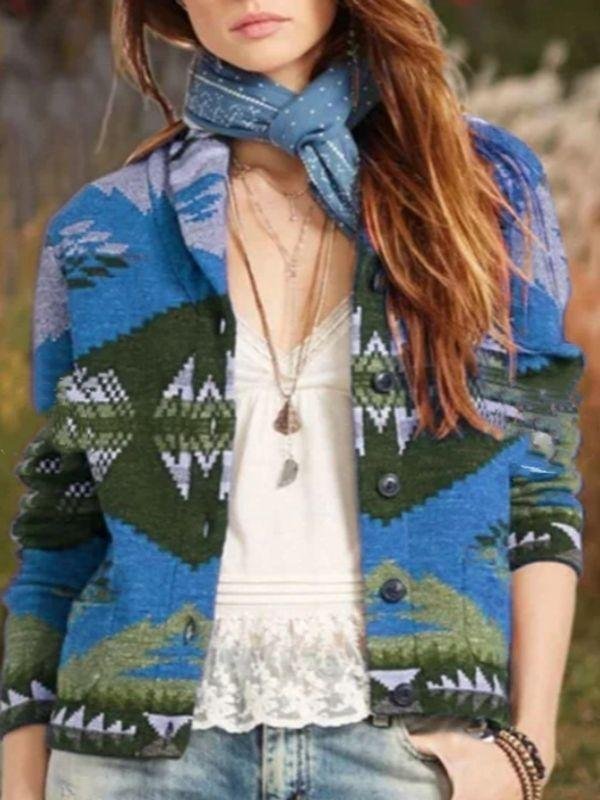 Casual Vintage Daily Folk-custom Buttons Shawl Collar Blazers Coats Outwear