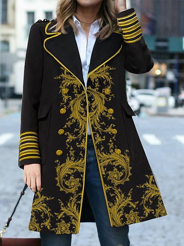 Elegant Tribal Graphic Shawl Collar Long Sleeve Coats Outwear