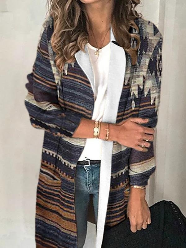 Casual Vintage Tribes Printed Lapel Long-sleeved Coats Outwear