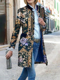 Casual Floral Tribal Color-block Shawl Collar Mid-length Coats Outwear