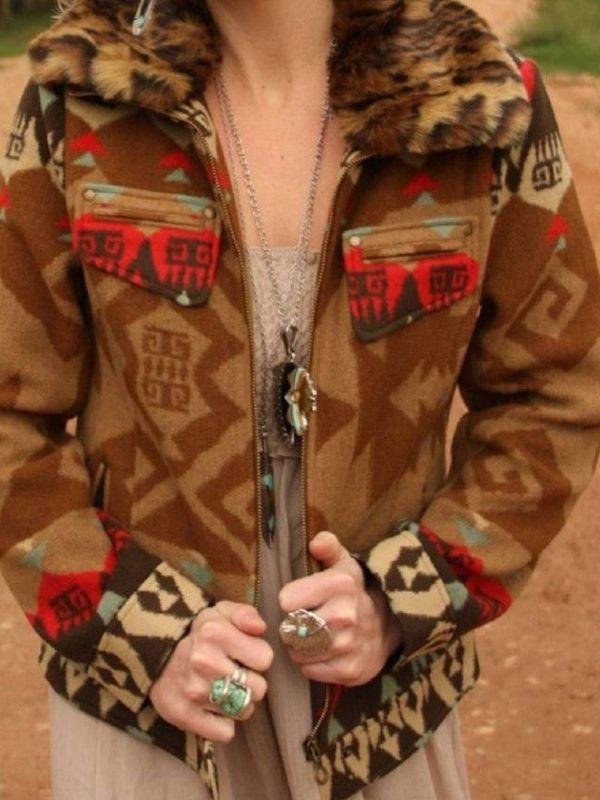 Casual Shawl Neck West Styles Tribal Jackets Coats Outerwear