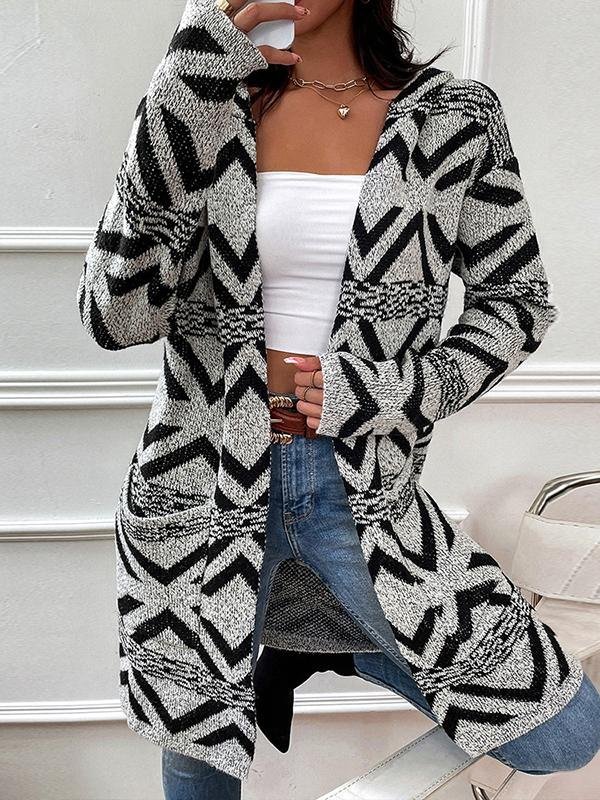 Graphic Tribal Printed Hoodie Long Sleeve Casual Mid-length Cardigan Coats Outwear