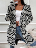 Graphic Tribal Printed Hoodie Long Sleeve Casual Mid-length Cardigan Coats Outwear