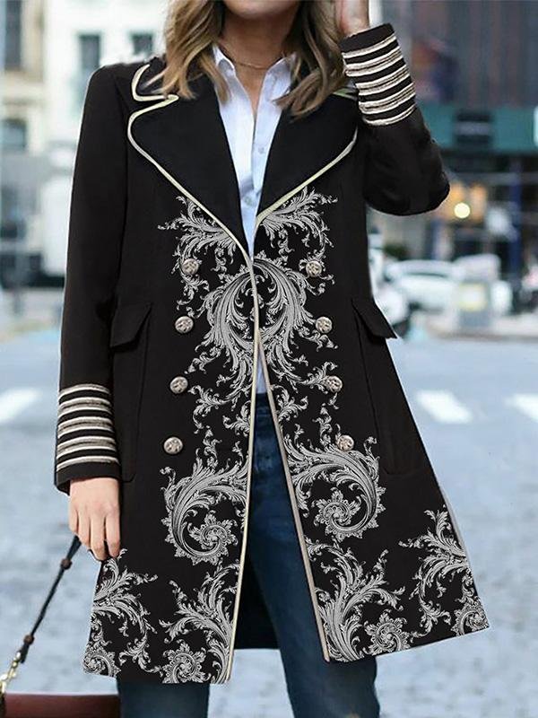 Elegant Tribal Graphic Shawl Collar Long Sleeve Coats Outwear
