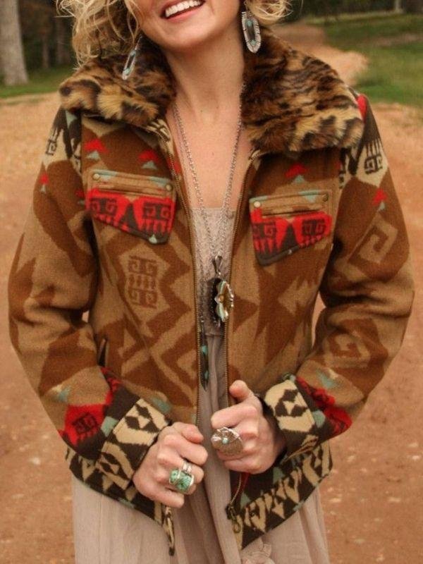 Casual Shawl Neck West Styles Tribal Jackets Coats Outerwear