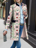 Casual Floral Tribal Color-block Shawl Collar Mid-length Coats Outwear