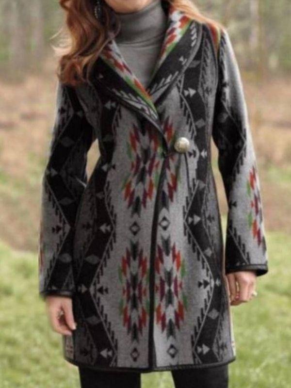 Casual Shawl Neck West Styles Tribal Coats Outerwear