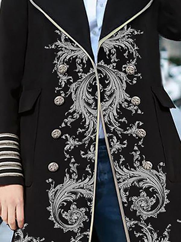 Elegant Tribal Graphic Shawl Collar Long Sleeve Coats Outwear