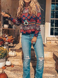 Casual Daily West Cowboy Tribal Geometric Printed Crew Neck T-Shirts Tops