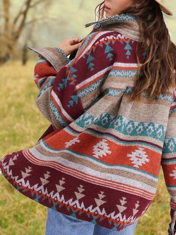Vintage Tribes Printed Turn-down Collar Long-sleeved Shirt Jacket Coats Outwear