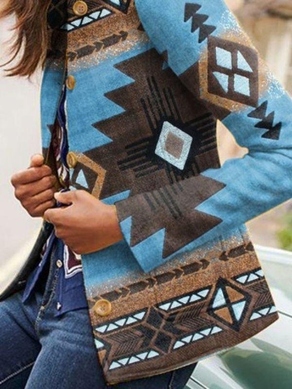 Vintage Daily Printed Tribal Stand Collar Long Sleeve Blazers Coats Outwear