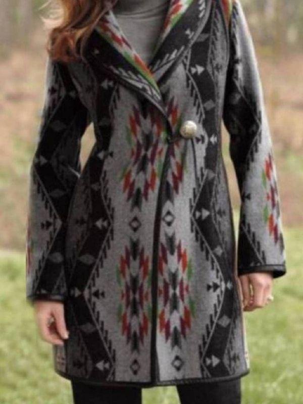 Casual Shawl Neck West Styles Tribal Coats Outerwear
