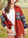 Casual Vintage Tribes Printed Turn-down Collar Long-sleeved Coats Outwear