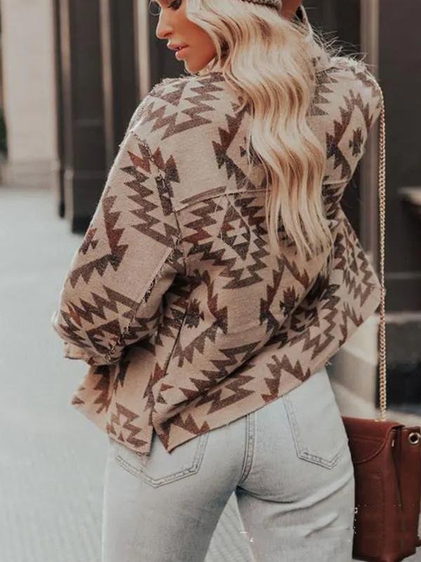 Casual Tribal Printed Turn-down Collar Jackets Coats Outwear