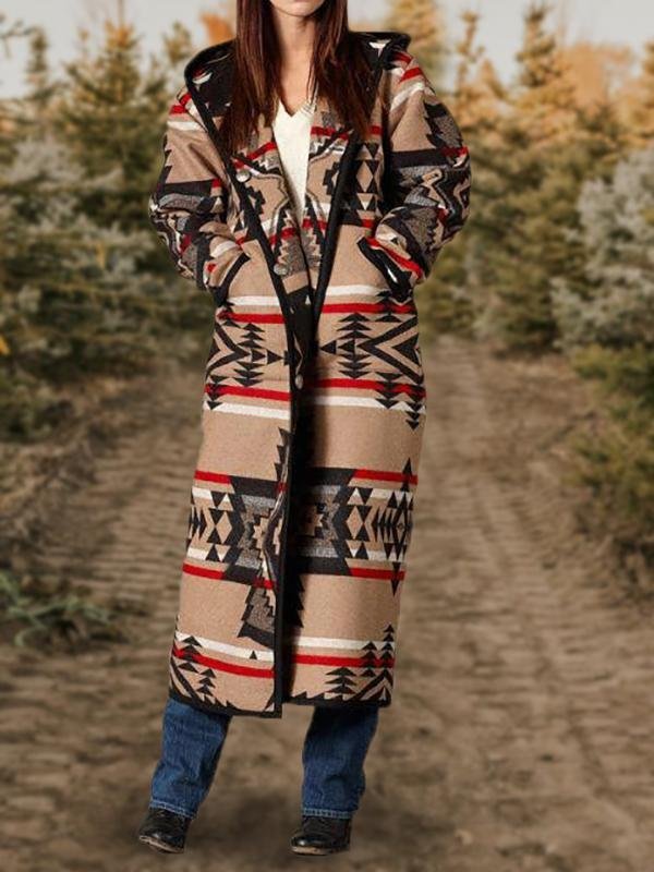 Casual Tribal Graphic Printed Hoodie Long Sleeve Coats Outwear