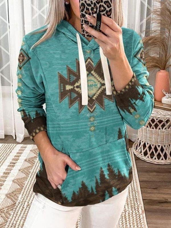 Casual Printed Tribal Color-Block Daily Long Sleeve Hoodie SweatShirts Tops