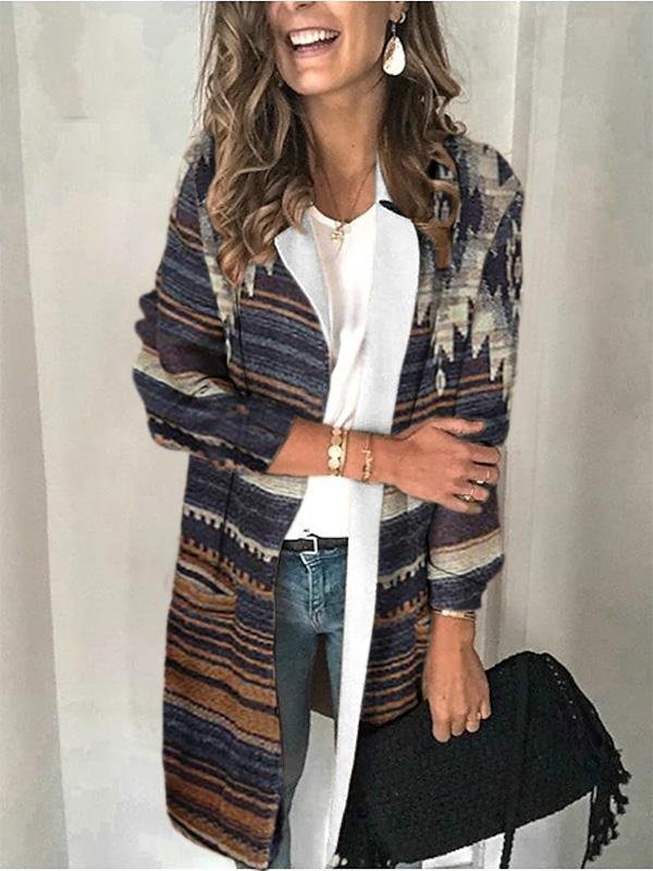 Casual Vintage Tribes Printed Lapel Long-sleeved Coats Outwear
