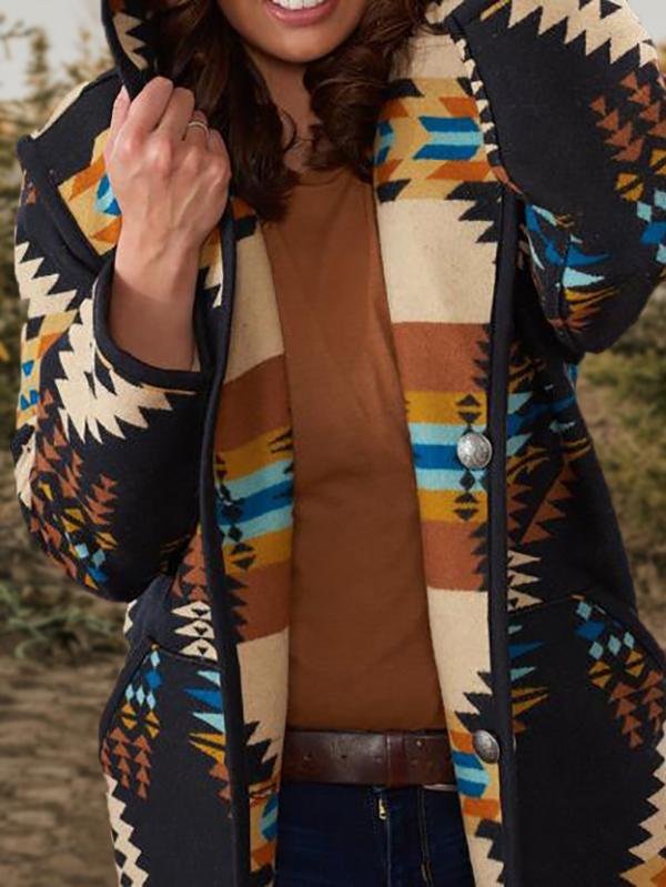 Casual Tribal Graphic Printed Hoodie Long Sleeve Coats Outwear