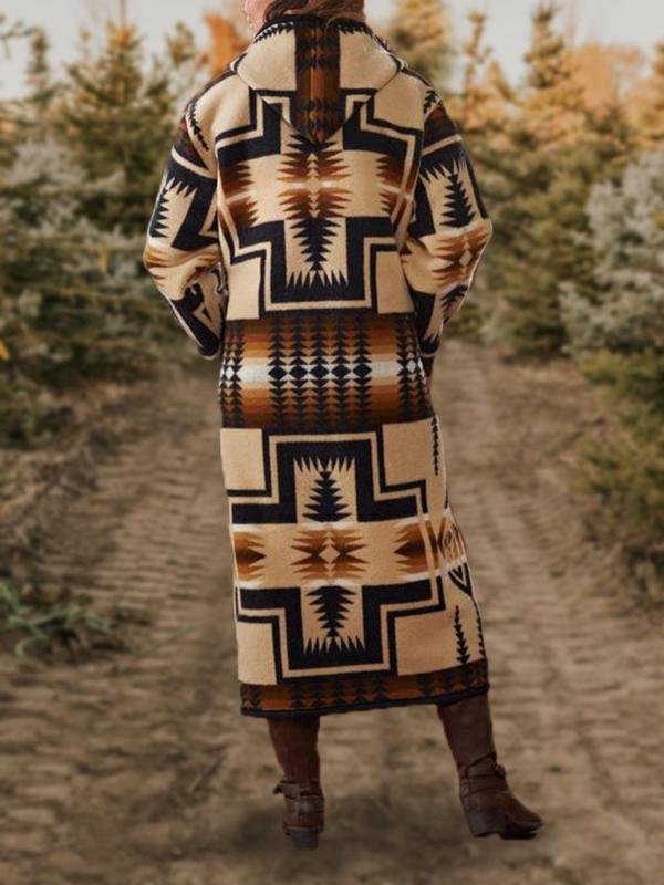 Casual Tribal Graphic Printed Hoodie Long Sleeve Coats Outwear