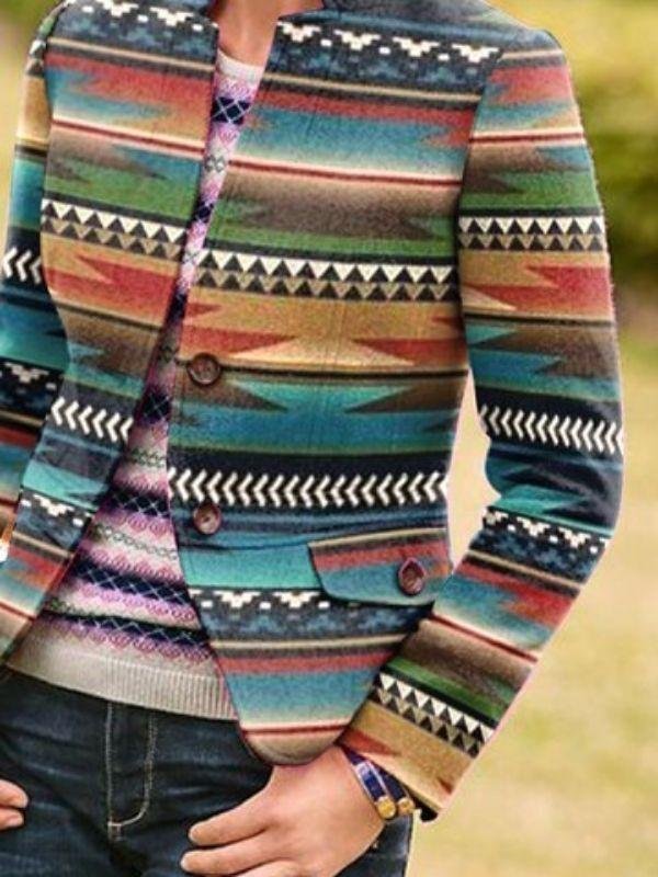 Vintage Daily Printed Tribal Stand Collar Long Sleeve Jackets Coats Outwear
