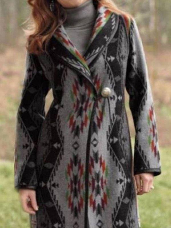 Casual Shawl Neck West Styles Tribal Coats Outerwear