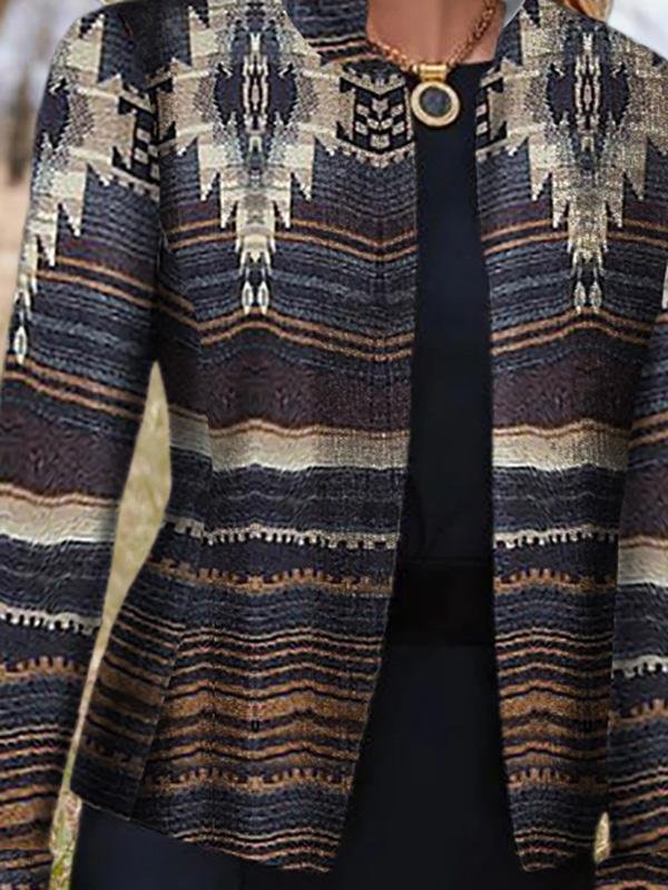Casual Vintage Tribes Printed Stand Collar Long-sleeved Coats Outwear