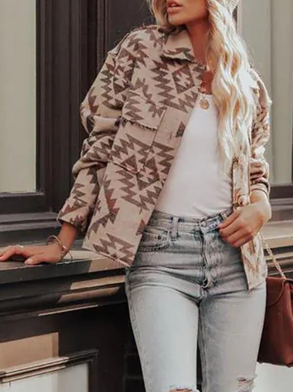 Casual Tribal Printed Turn-down Collar Jackets Coats Outwear