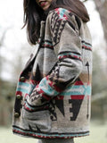 Casual Vintage Tribes Printed Lapel Long-sleeved Coats Outwear