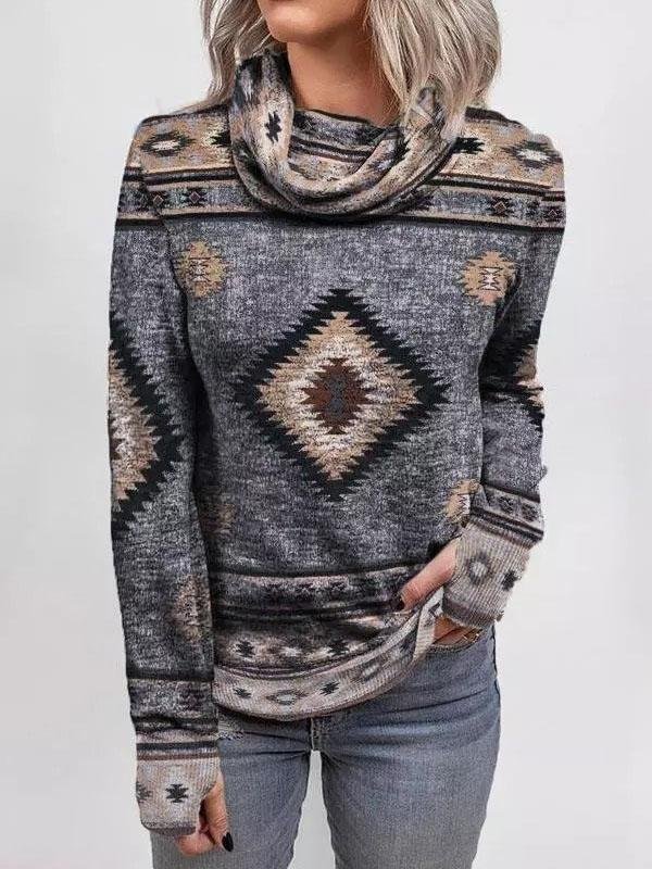 Casual Daily Tribal Printed Turtleneck SweatShirts Tops