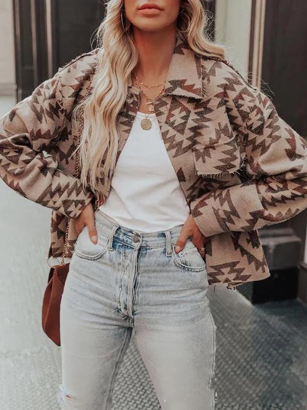 Casual Tribal Printed Turn-down Collar Jackets Coats Outwear