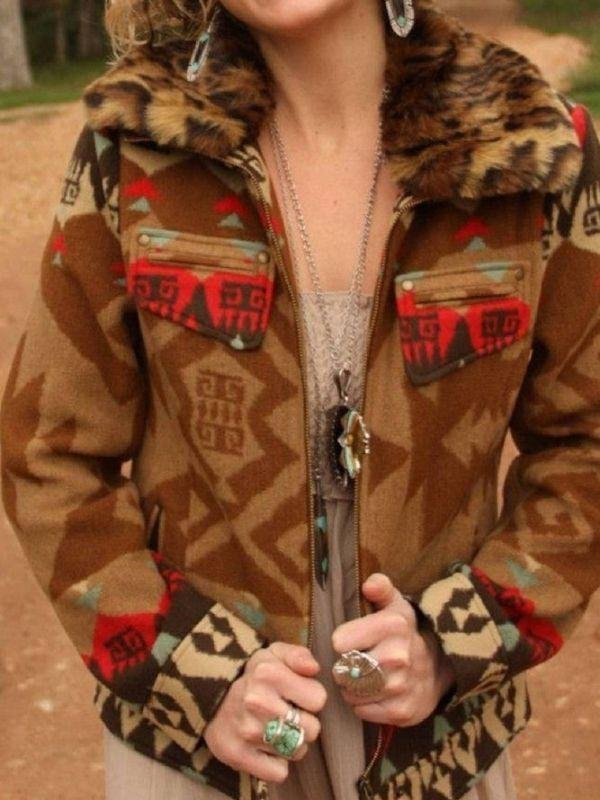 Casual Shawl Neck West Styles Tribal Jackets Coats Outerwear