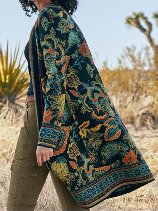 Casual Daily Tribal Printed Crew Neck Coats Outwear