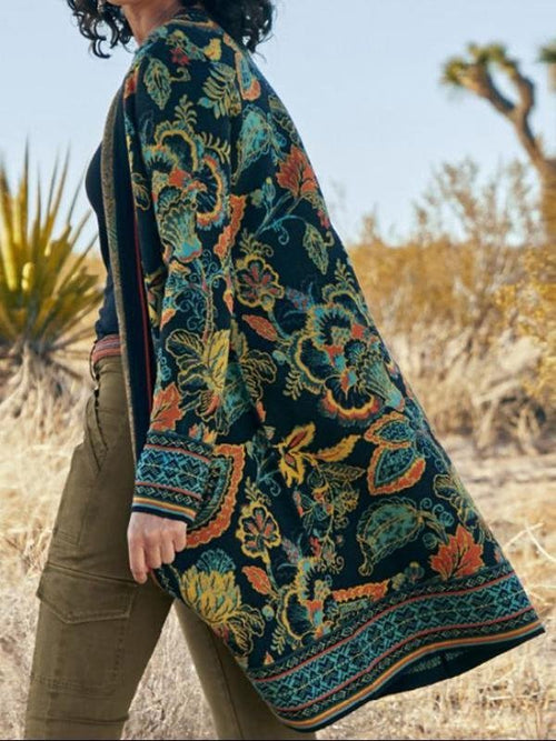 Casual Daily Tribal Printed Crew Neck Coats Outwear